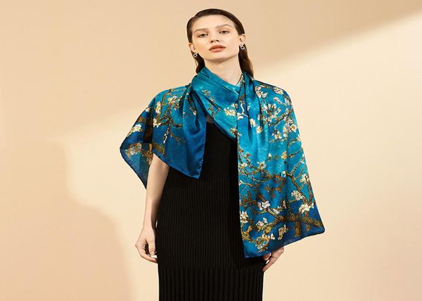 Van Gogh Painting olio di albicocca fiori di seta Scarf Women Designer Tree Shawl Bandana FOULARD FEMME SCARPE HIJAB LUSSO 180CM2239112