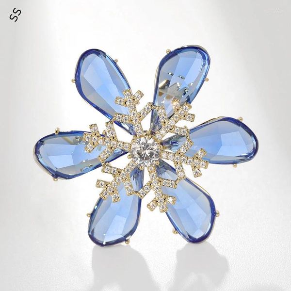 Spille di moda Blue Snow Flower Zircone rotabile per donne gioielli