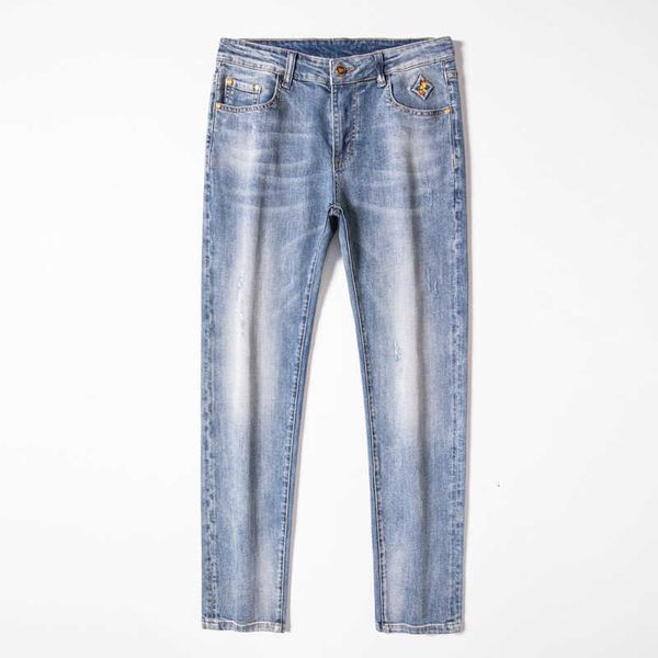 2024Designer maschi jeans Nuovi jeans di colori chiari estivi jeans maschile slim -fit slit pellone elastico pantaloni stampati pantaloni a metà ascesa pantaloni casual casual