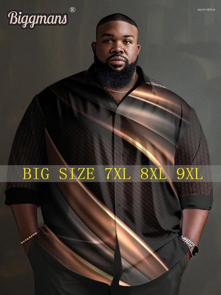 Мужские платья рубашки Biggmans Business Fashion Big и высокий костюм Top для летней одежды с длинным рукавом Leasure Man Plus Dize 9xl