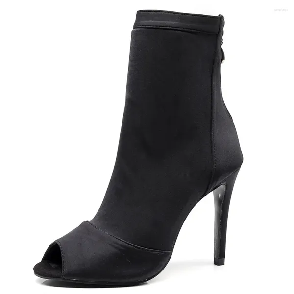 Sapatos de dança vendendo salsa jazz externo interior plus size latim para dançar mulheres professores saltos altos botas de nylon preto