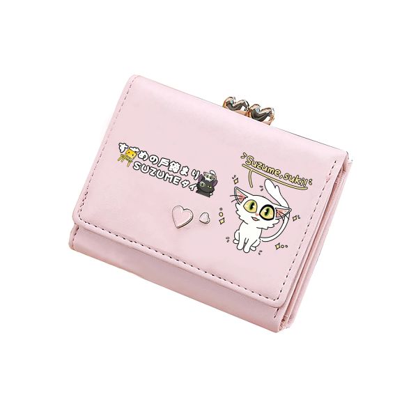 Portafogli Suzume Kawaii Portieri corti rosa porta cartooni di carta di identificazione Donne piccole monete per piccole borse per gatti anime ragazze cambiano clutch