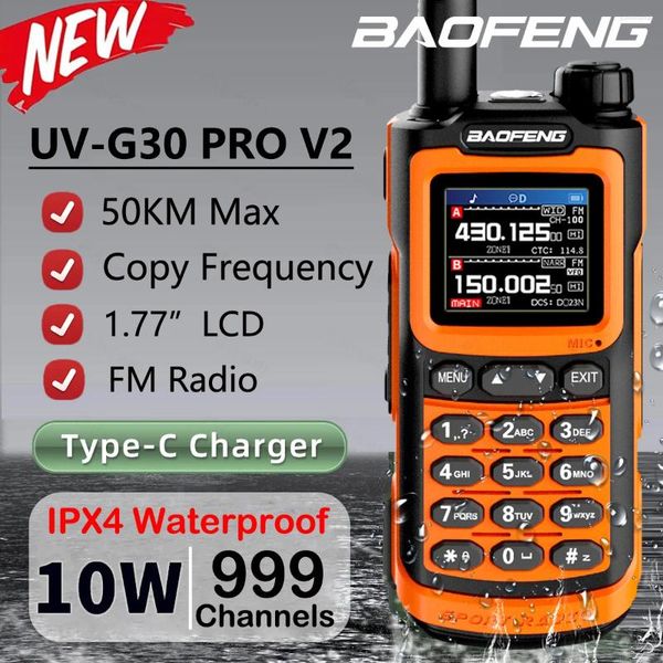 Walkie Talkie 2024 Baofeng UV-G30 V2 10W Wireless Kopie Frequenz NOAA TYP-C Ladegerät FM Langstrecke Hochleistungsschinken Zwei-Wege-Radio