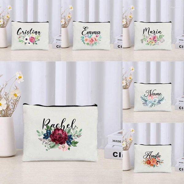 Bolsas de armazenamento Nome personalizado Bolsa de cosméticos para mulheres Professor de lápis floral maquiagem de maquiagem de dama de honra