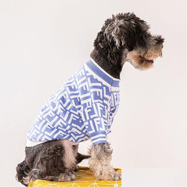 Vestuário para cães azul -céu fresco marca de moda de malha suéter confortável e elástico alto outono de inverno gato roupas fadou pet xsxxl dro dhbl4