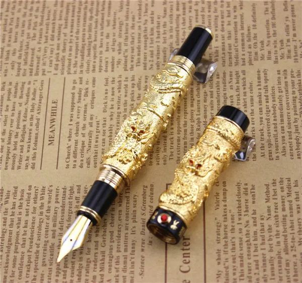 Ручки Jinhao Metal Fountain Pen Уникальный дизайн высококачественный Dragon Pens Luxury School Office Supplies Бесплатная доставка 008