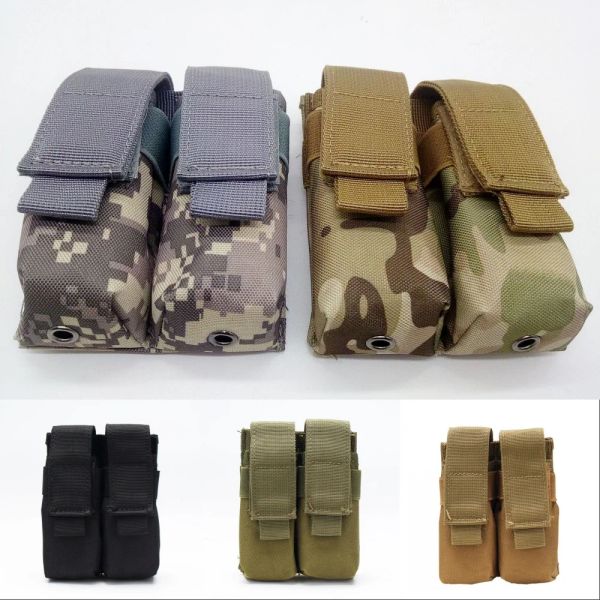 PACCHIO MOLLE tattico Doppio caricatore da 9 mm Porta torcia per flash per la caccia alla vita EDC Accessori per caccia di munizioni per munizioni militari Airsoft MAG