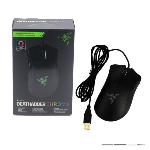 Мыши Razer Deathadder Chroma USB Wired Optical Computer Gamingmouse 10000DPI Датчик датчика Mouserazer Mouse Gaming Drop Compusters Dhxuo