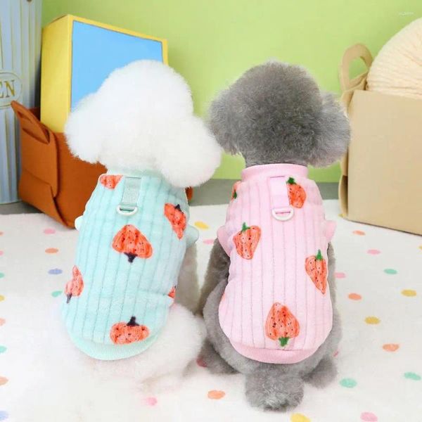 Hundebekleidung Welpen Hunde Weiche Westen Haustier Kleidung Süßes Erdbeermuster Bluse Katze Sweatshirt mit Traktionsringzubehör