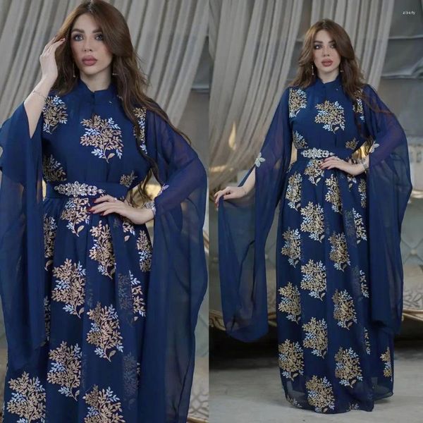 Roupas étnicas Mão de miçangas com vestidos de cinto para mulheres de verão dubai abayas arabia dama moda temperamento femme manto de manga longa muçulmana