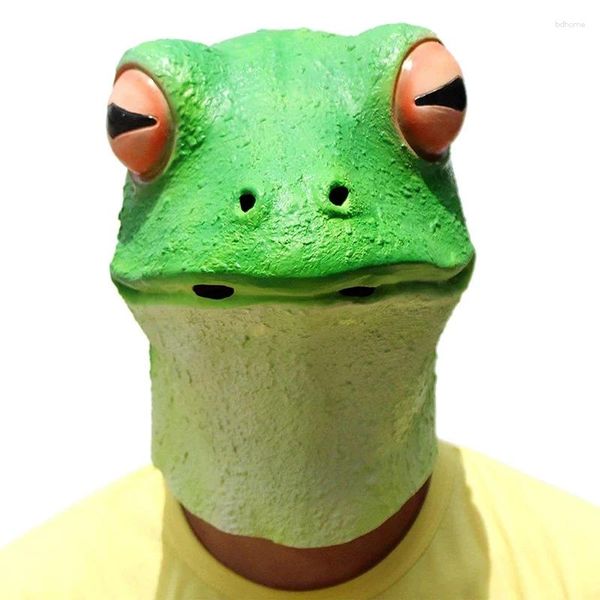 Parti Malzemeleri Komik Cosplay Costume Unisex Yetişkin Kadın Erkekler Karnaval Yeşil Kurbağa Maskesi Headgear Uzaylı Lateks Oyuncak Hediyeleri Eğlenin