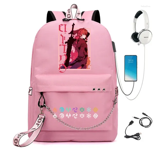 Backpack Hip Hop Novelty Cool School School School Garotas Genshin Impacto USB PRIMEIRA OXFORD OXFOR