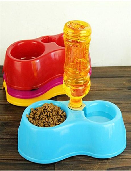 Pet alimentador de animais de estimação Plástico porta dupla alimentador automático de água Bacia de alimentação de água para gatos cães de animais de estimação5611676