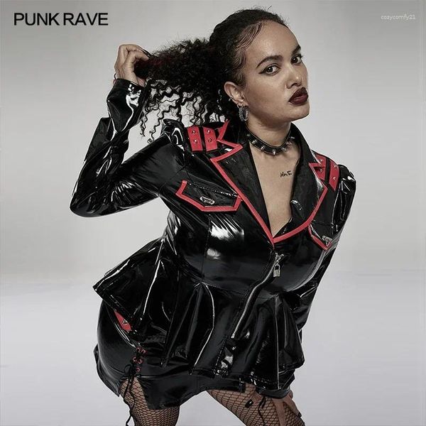 Kadın Ceketleri Punk Rave Gotik Seksi Patent Deri Ceket Yakışıklı Cosplay Party Club Pleats Hem Ceket İlkbahar/Sonbahar