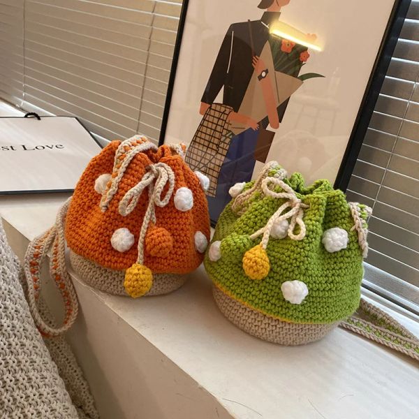 Bolsas Bolsas de ombro de cogumelo de malha de crochê