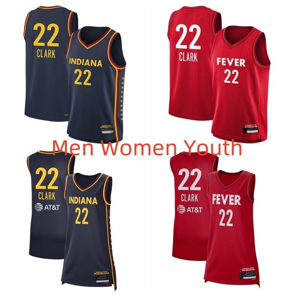 22 Caitlin Clark Indiana Fever 2024 Драфт Rebel Men Women Youth Edition Игрок победы Джерси Красный военно -морской флот