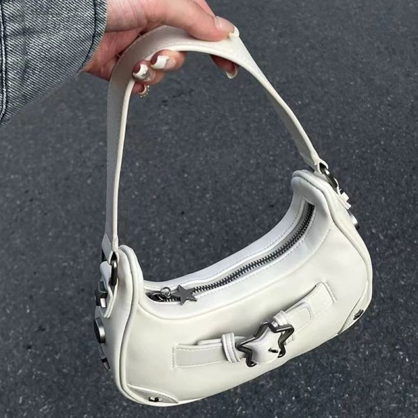 Taschen Vintage koreanische lässige süße weiße star schulter unterarmte tasche damen schlagsbeutel Leder seißelversuche Handtaschen Frauen Frauen