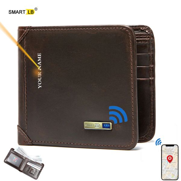 Portafogli intelligenti bluetooth wallet tracker autentica in pelle vera portafogli piastri corto supporto per carta sottile compatibile incisione gratuita regalo