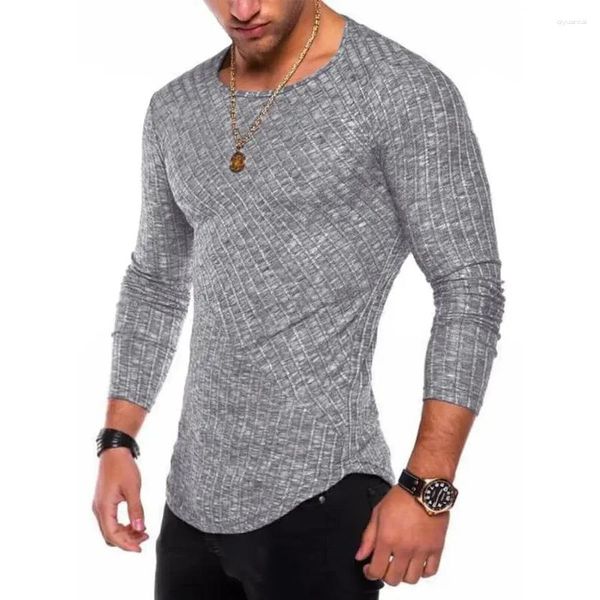 Abiti da uomo B145213 2024 Maglietta a maniche lunghe da uomo primaverili a maniche lunghe Casualmente a strisce rotonde a strisce elastica divertente straordinaria maglietta solida hip hop top