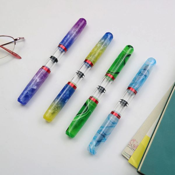 Pens New Fanmu Fountain Pen Double double nib harz transparente Kalligraphie Ink Pen School Supplies Student Business Office Schreiben von Stiften