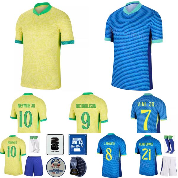 Copa America 2024 2025 Brasils Soccer Jerseys 8 Lucas Paqueta 25 Lucas Beraldo 14 Fabricio Bruno 9 Gabriel Jesus 15 Joao Gomes Futebol Circh Kits Sele