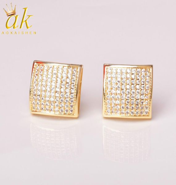 Orero Icedout da 12 mm per uomo Square Stud Spiral Cash Vite Back Hip Hop Hop Gold Color Material Gold Material Cz Stone7004890