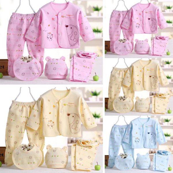 Kleidungssets 5pcs geborene Baby Jungen Mädchen Layette Set Baumwoll Nachtwäsche Huthosen Labbanzug Outfit Kleidung für 0-3m