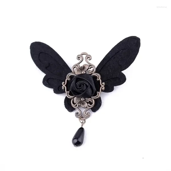 Broşlar nwt el yapımı kadın siyah kumaş kelebek taş damla çiçek gül broş pimi emzirme gotik giyim aksesuarları vintage retro