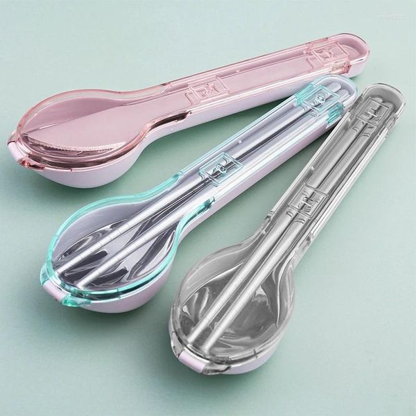 Set di stoviglie da 2/3 pezzi posate portatili con custodia in acciaio inossidabile tavoli da viaggio set fork cucchiaio per coltelli da coltello da esterno cucina da esterno