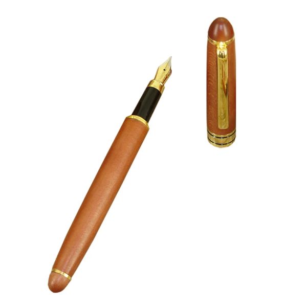 Penne Acmecn Wood Fountain Pen Classic No logo Inchiostro Penna con convertitore inchiostro Pistone Retro Legno con accenti d'oro del cappuccio