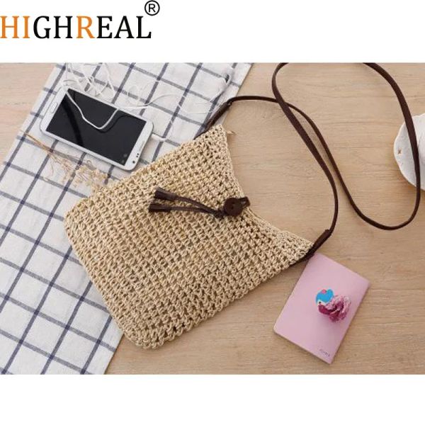 Eimer Highreal Fashion Mini Shooping Bag gewebte Strohbeutel Stroh Frauen weben kleine Taschen Sackleinen Jute Beutel Strandtaschen