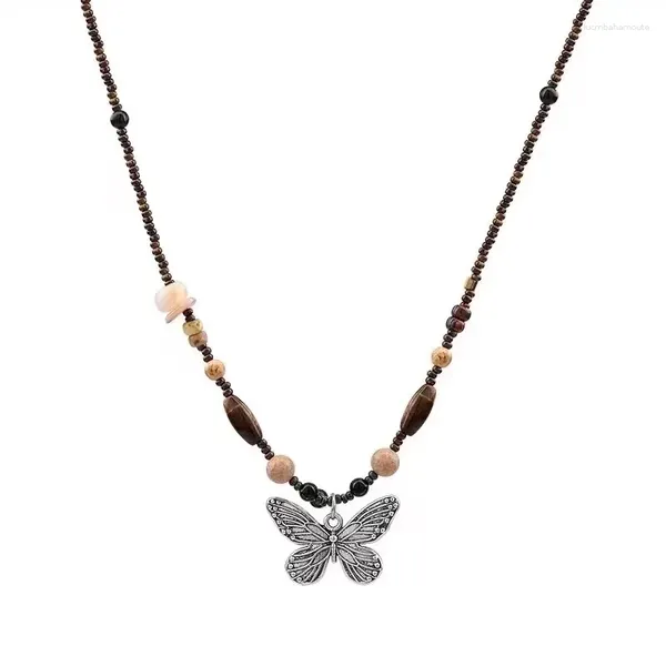 Anhänger Halskette Qingjin Perle Vintage Perlen Butterfly Halskette Frauen alter Stil Zen Herbst- und Winterpulloverkragen Kette