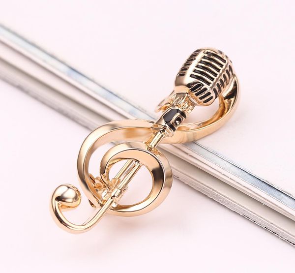 Musik Notiz Gold Mikrofonform Broschen für Frauen Männer Singer Club Badge Kleidung Accessoires Rock Brosche Pins Geschenke5670913