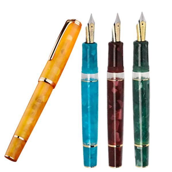 Pens Hongdian N1S Pistão -Fonte Pen EF/ Faca Longa Média Nib, 4 cores Conjunto de caneta para presente de escrita acrílica