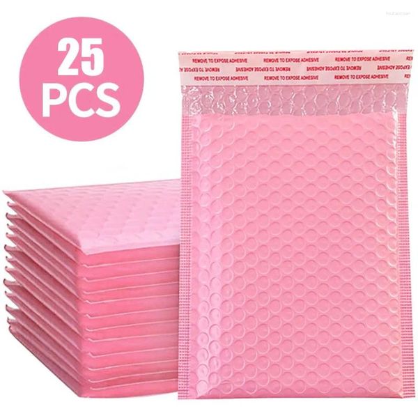 Sacos de armazenamento 25pcs Pink Poly Bubble Mailers Mailers envelopes acolchoados para embalagem de presentes Slow Self Sager Drop