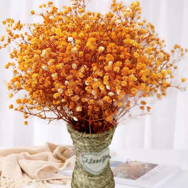 Flores decorativas de laranja Baby Breath Branches secos gessoes naturais para decoração de casa Halloween Halloween DIY Acessórios de casamento