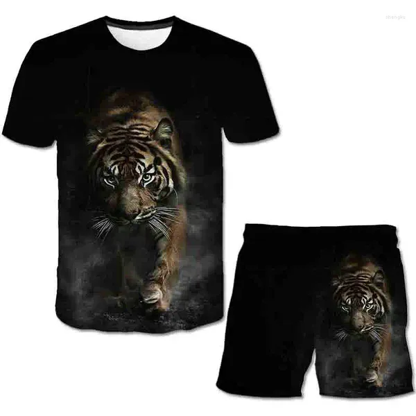 Одежда наборы 1-14 лет Tiger Childrending Summer Olde Kids Boys девочки для печати Tees Tees короткие брюки с двумя частями костюмы милые костюмы наряды