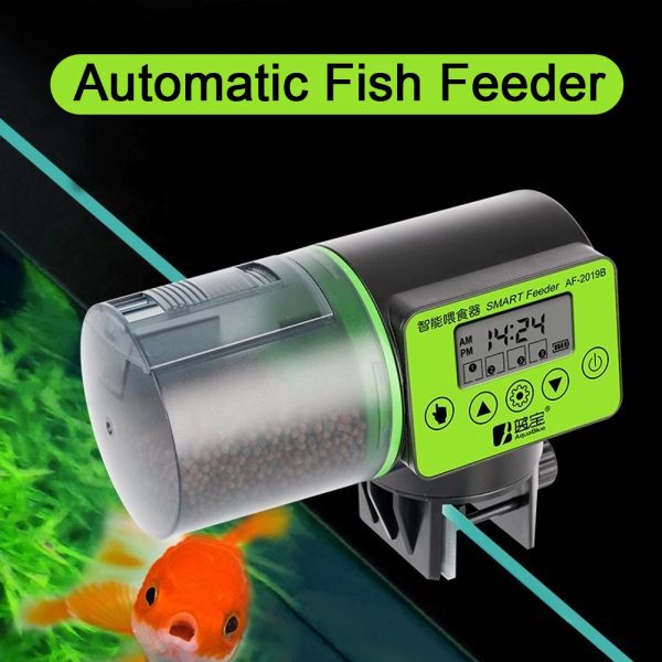 Besleyici ayarlanabilir akıllı otomatik balık besleyici balık tankı otomatik besleme dağıtıcı LCD ile Timer akvaryum aksesuarlarını gösterir