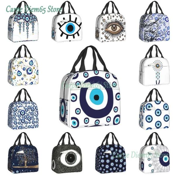 Bags azul marinho e aqua Nazar Evil Eye Charm Lucky Isolle Lunchag Saco Amuleto Boho Lunch Térmica Termal Tote Office Picnic Travel