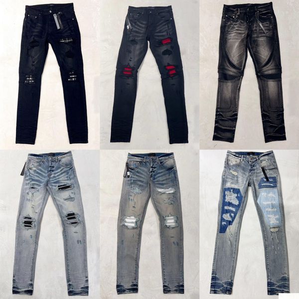 Jeans designer designer pantalone slim fit elastico ricamo elastico stile jean in stile gatto whisker sbiancante buco rotto lo stesso calo di consegna ad alto drop Appa Otkaw