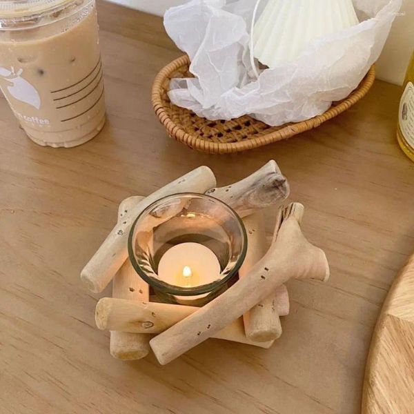 Titulares de vela Ins estilo Drifting Wood Candlestick Decoração de desktop