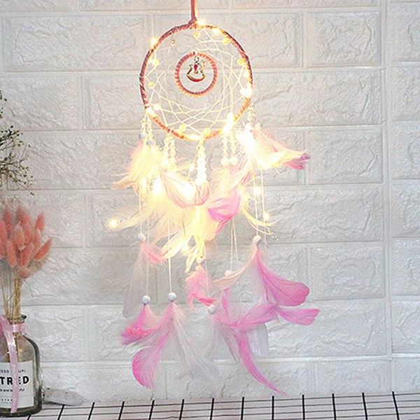 Figurine decorative Luci colorate Up True Feather Dream Catcher Hanging Art Gifts to Creative Day's Birthday Home Decoration