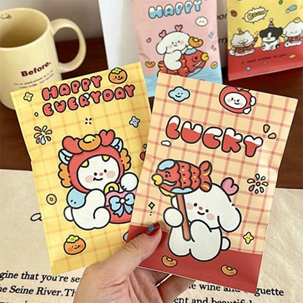 Sacos de armazenamento 10pcs/conjunto Kawaii Cartoon Papel Bag Presente Compras embalagens de biscoito Candy Food Cookie Breading Takeaway