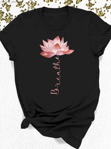 Frauen T-Shirt Plus Size Lotus Graphic Print T-Shirt Shirt Slve Crew Neck Casual Top für Sommer Spring Womens Plus Size Clothing Y240420
