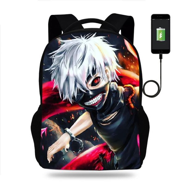 Bags Anime Hot Anime Tokyo Ghoul Kids School Backpack para adolescentes garotos Bolsas escolares Meninas Meninas Mulheres USB Charging Travel Bags