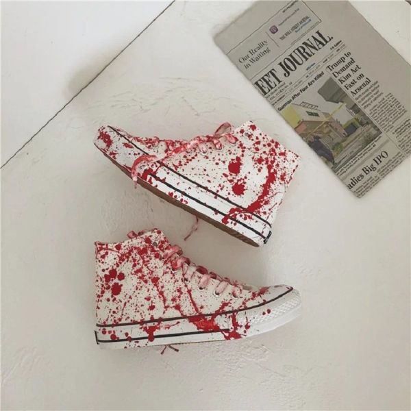 Bot unisex anime cos tokyo ghoul kaneki ken punk plimsolls kan lekeli kanlı tuval ayakkabı ipi taban spor ayakkabı