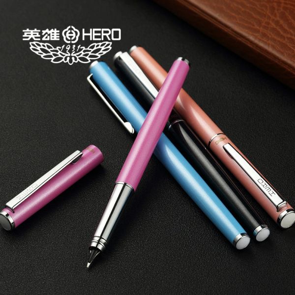Canetas 1 PCS Hero 3266 Metal Fingain Canetas Definir Nib Fina Prail Silver Trim 360 graus canetas de canetas escrivingada caneta de presente