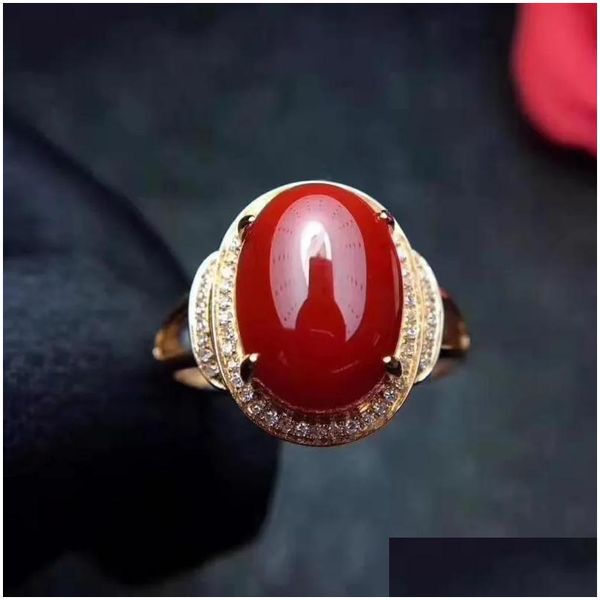 Clusterringe natürliche rote Koralle Edelstein Mode Ring für Frauen echt 925 Sterling Sier Fine S Schmuck meibapj fs Drop Lieferung Dhorp