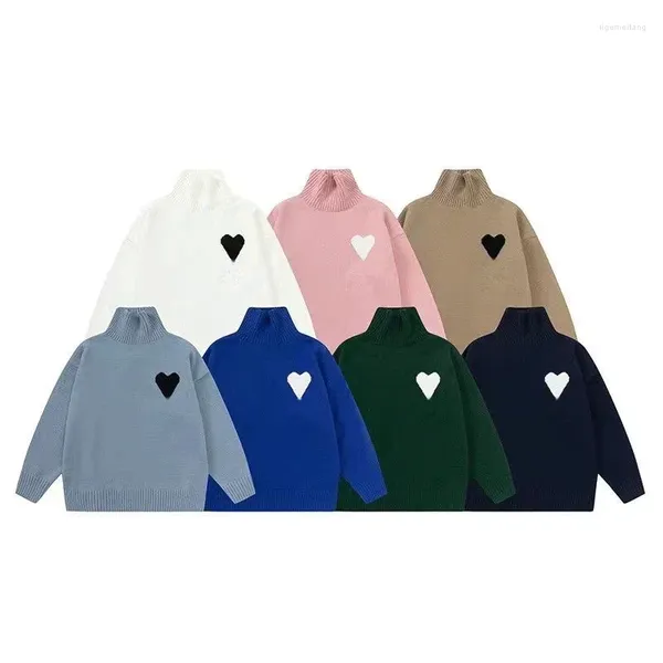 Tapetes 2024 Modelos de suéter de alta qualidade Modelos de casal de casal de cor sólida Love Love Turtleneck Logo Casual Bottoming
