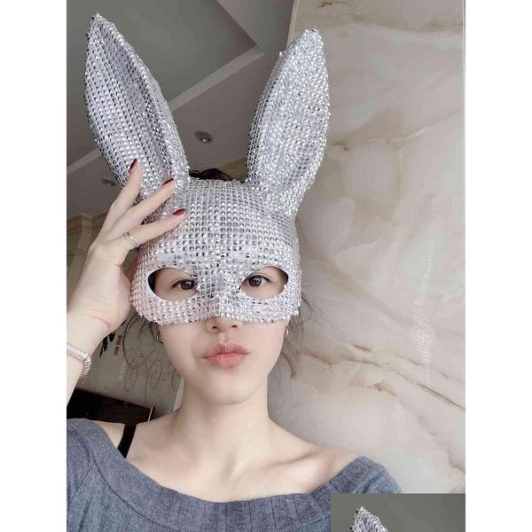 Parti Maskeleri Sier Perçin Maskesi Tavşan Kulakları Gogo Kadın Kız Sahne Damla Teslimat Ev Bahçe Festival Malzemeleri DHFU5